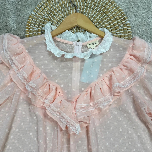 POL Shabby Chic Boho Cottagecore Blouse Ruffle Sheer Fairy Romantic Size L - Picture 2 of 13